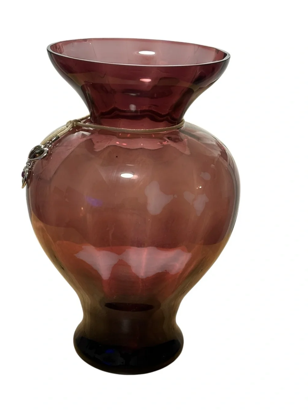 Decorative Amethyst Glass Vase with Heart Charm